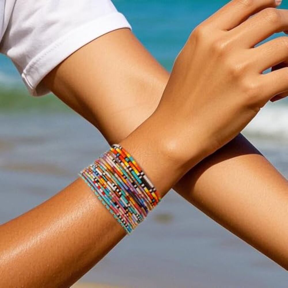 Gold Plated Seed Bead Stack Bracelets Set, Adjust… - image 6